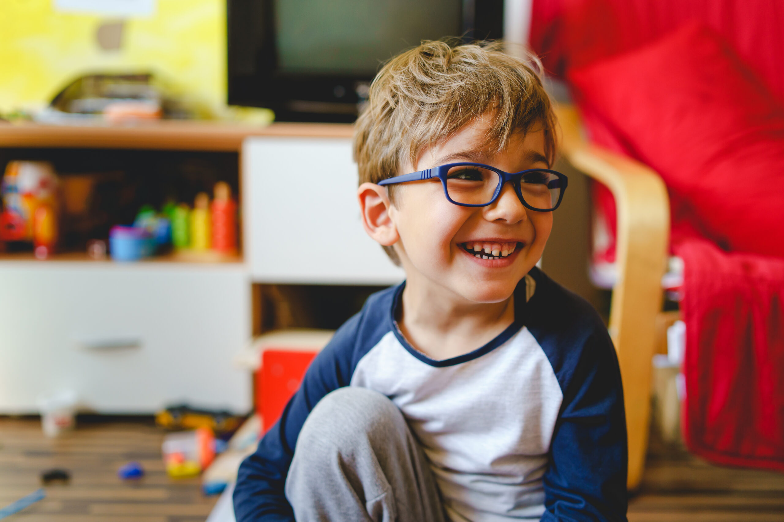 Young boy wearing glasses